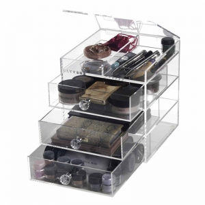 Clear Acrylic makeup organizer with 3 drawer lid 