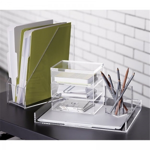 Customized acrylic office accessories brochure holder pencil cup organizers 