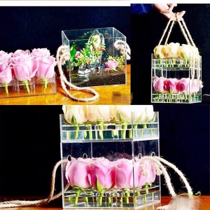 Clear 2 tiers square flower box acrylic packing box 