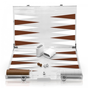 18-Inch Lucite brown acrylic Deluxe Backgammon Set 