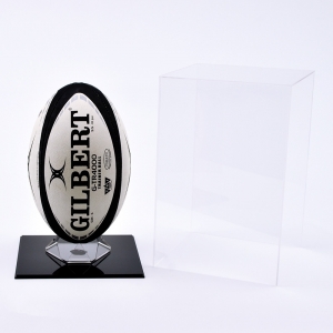 Acrylic Deluxe Rugby Ball Display Case with Black Base 