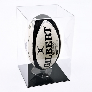 Acrylic Deluxe Rugby Ball Display Case with Black Base 