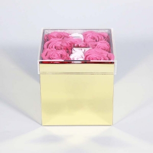 Golden mirror glossy acrylic rose display box for preserved flower 