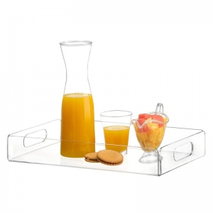 Transparent acrylic drinks tray with handles 