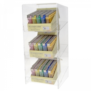 wholesale 3 tier large clear acrylic cigarette lighter display shelf case 