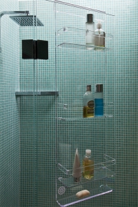 Customized modern high transparent acrylic hanging bathroom shower caddy shelf 
