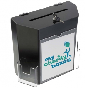 handmade plexiglass suggestion case black acrylic donation lockable box with brochure holder 