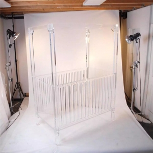 High quality transparent customized acrylic baby crib with canopy 