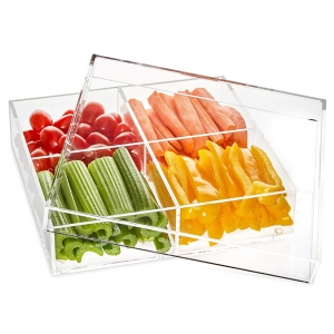 4 compartments clear acrylic BBQ tray with lid 