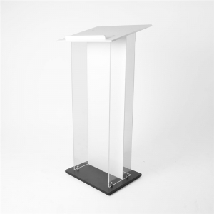 Fixture displays clear custom acrylic podium lectern 