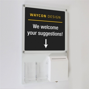 Office wall mounted persex display board with suggestion box 