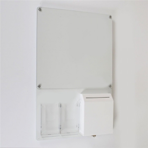 Wall mounted clear acrylic board with donation box 