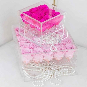 Custom 9 holes transparent acrylic rose flower box with a drawer 