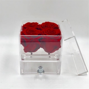 Square clear acrylic 4 rose flower box with drawer 