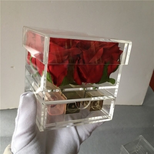 Wholesale 4 holes acrylic rose flower box with drawer 