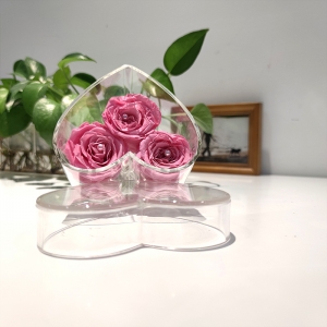 Customized heart shaped clear 3 holes acrylic rose flower box 