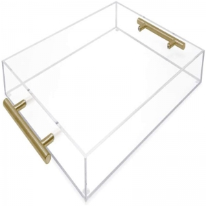 Decorative coffee table tray clear perspex serving tray with handles 