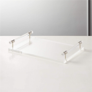 Wholesale rectangle plexiglass acrylic serving tray with gold handles 