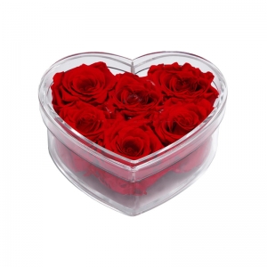 Heart shaped clear wholesale acrylic rose flower boxes for 6 roses 