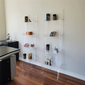 Large Modern Clear Leaning Wall Bookshelf 