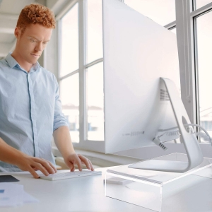 Acrylic PC Desk Stand with Computer Keyboard Storage & Multi-Media Storage 