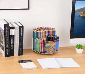 Acrylic Desktop Stationery Organizer Office Use Square Pencil Holder 