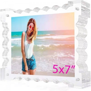 Double sided clear wave shaped magnetic acrylic photo frame wedding gift 