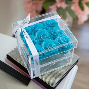 9 holes transparent lucite flower case acrylic rose flower box with drawer 