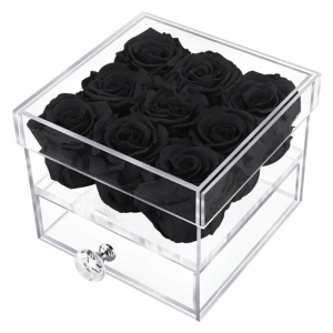 Square shaped luxury clear acrylic 9 rose flower box with jewelry drawer 