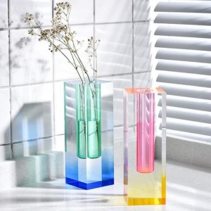 Color Modern Lucite Prism Vase 
