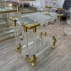 factory wholesale Modern clear Acrylic Gold Serving Cart 