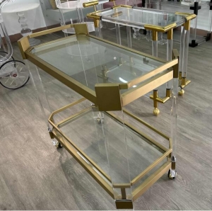 factory wholesale Modern clear Acrylic Gold Serving Cart 
