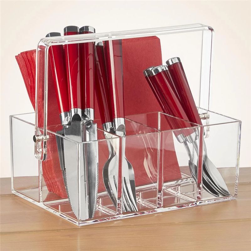 Factory Price Acrylic Silverware And Napkin Caddy Flatware