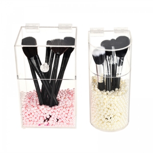 New Arrival Acrylic Makeup Brush Holder With Flip Lid 