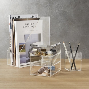 Customized acrylic office accessories brochure holder pencil cup organizers 