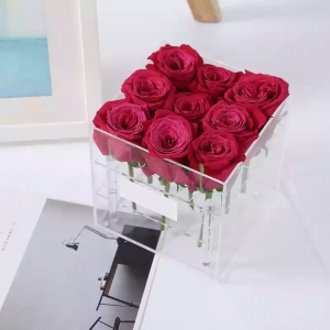Handmade Square Acrylic Flower Gift Box With Ribbon 