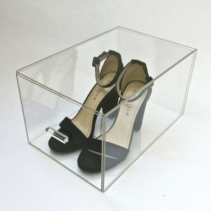 Square Shape Clear Acrylic Shoe Box With Sliding Lid 