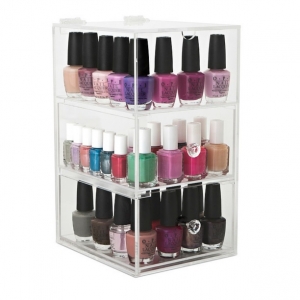 Clear 3 tier retail acrylic nail polish floor display 