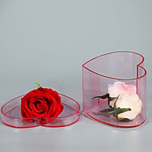 pink color heart shape perspex flower box 