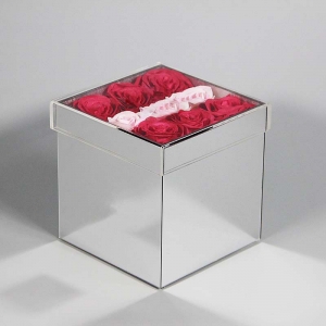 Silver mirror beautiful acrylic rose display box 