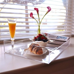 Transparent acrylic drinks tray with handles 