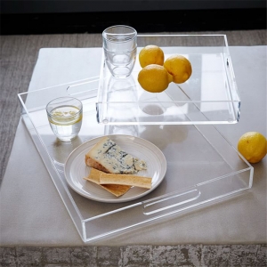 Transparent acrylic drinks tray with handles 