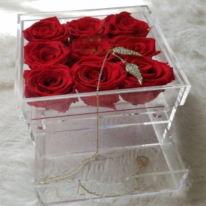 Chinese factory offer clear plexiglass 9 holes rose box with a drawer 