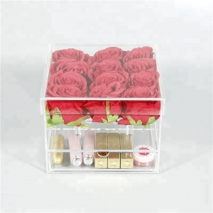 Chinese factory offer clear plexiglass 9 holes rose box with a drawer 
