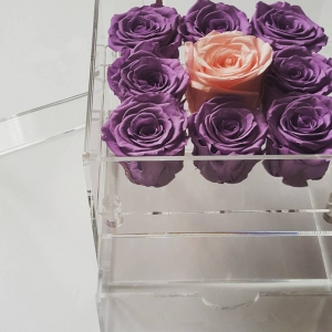 Chinese factory offer clear plexiglass 9 holes rose box with a drawer 