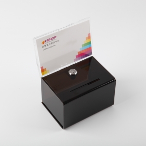 Black Deluxe Acrylic Ballot Box Plexiglass Donation Box with sign and lock 