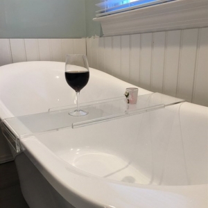 Customized acrylic bathtub tray Lucite plastic bathroom wine glass holder tray 