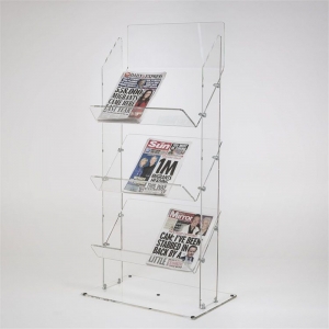 3 tier acrylic floor display rack PMMA newspaper display stand 