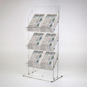 3 tier acrylic floor display rack PMMA newspaper display stand 