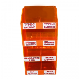 Counter 4 Tires Fluorescent Orange Mobile Phone Accessories Slat wall Display Cabinet 